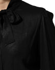 Black Viscose Long Sleeve Tie Neck Blouse Top