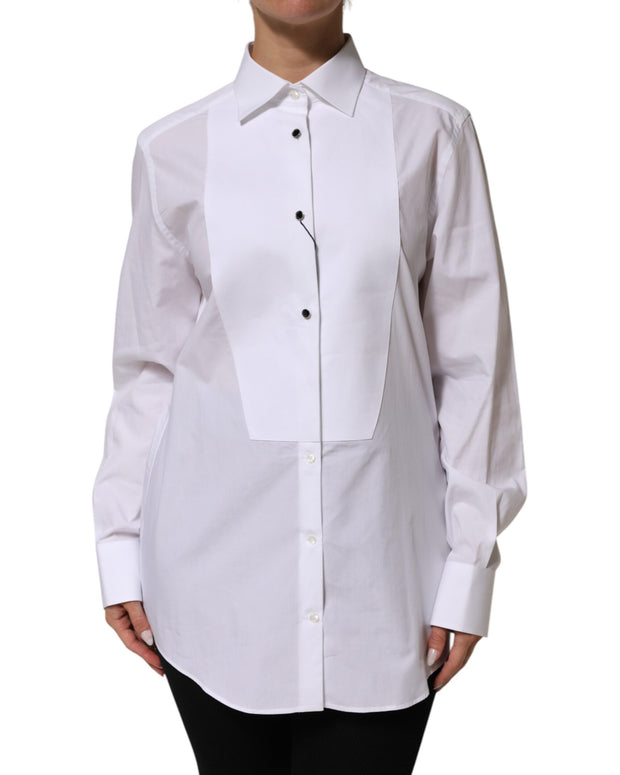 White Cotton Tuxedo Bib Long Sleeve Dress Shirt