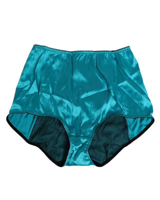 Aqua Green Satin High-Waist Briefs Underwear