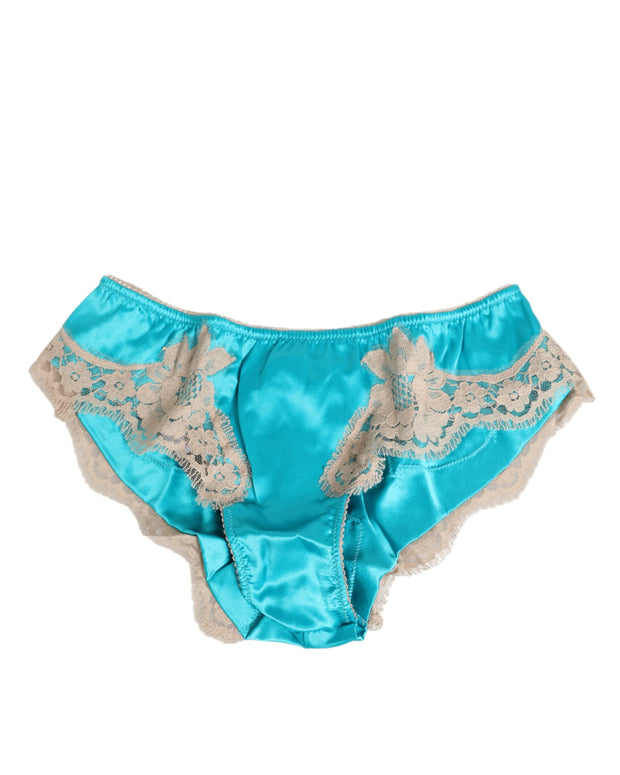 Blue Silk Satin Lace Trim New Slip Underwear