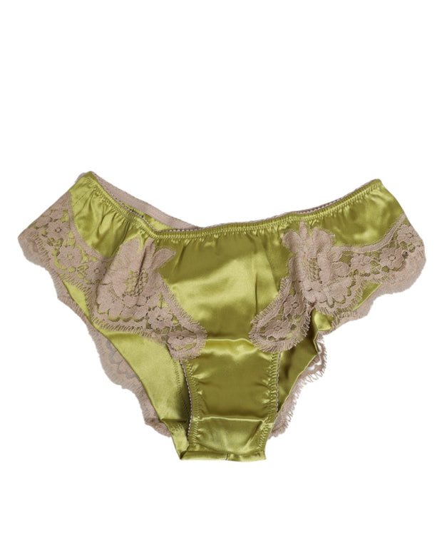 Green Silk Satin Lace Trim New Slip Underwear