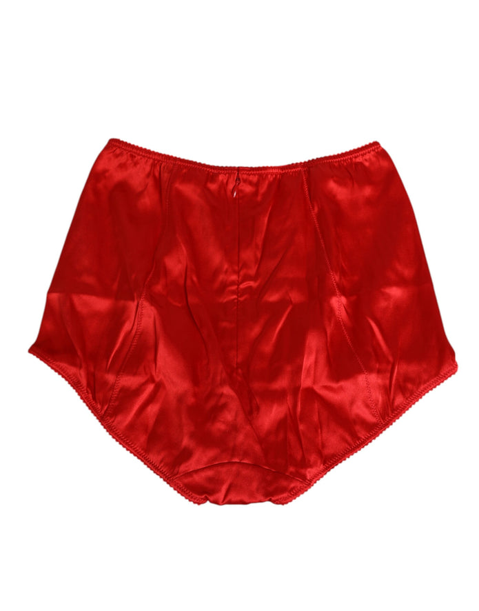 Red Silk Satin High-Waist Briefs Women Underwear