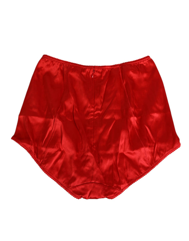 Red Silk Satin High-Waist Briefs Women Underwear