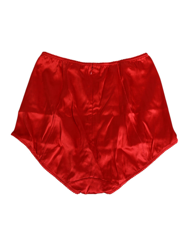 Red Silk Satin High-Waist Briefs Women Underwear