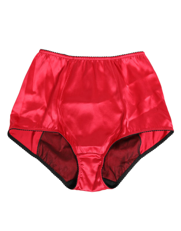 Red Silk Satin High-Waist Briefs Underwear