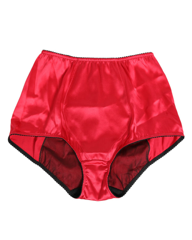 Red Silk Satin High-Waist Briefs Underwear