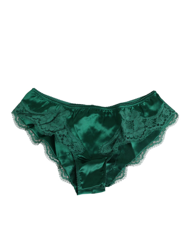 Green Satin Lace Briefs Women Underwear