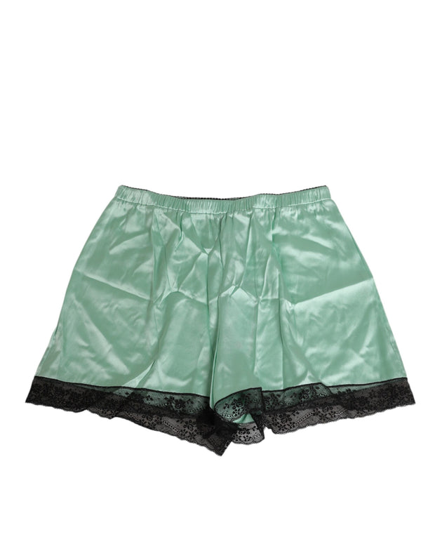 Water Green Satin Black Lace Trim Underwear