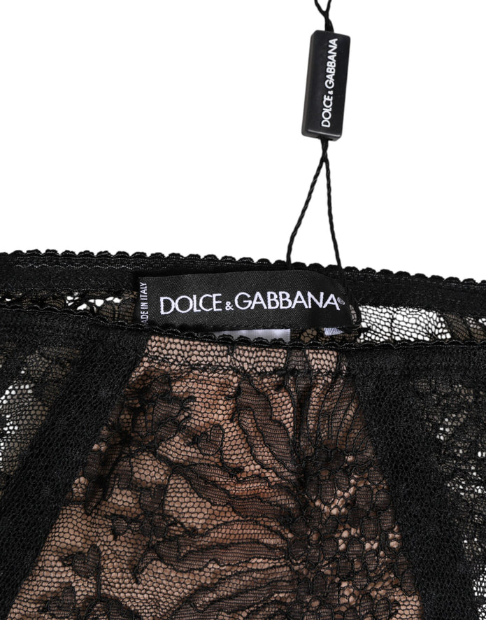 Black Floral Lace Sheer Mesh High Waist Underwear