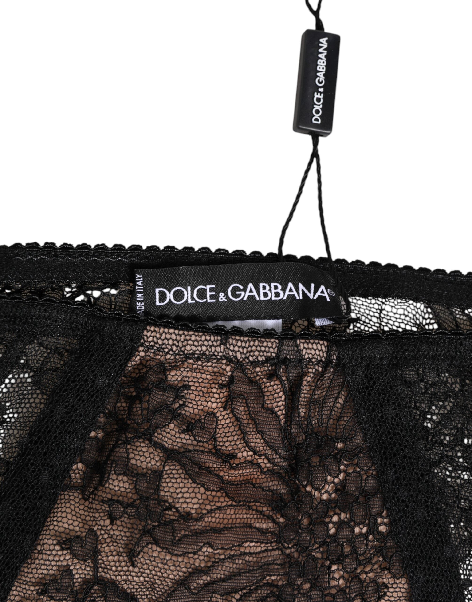 Black Floral Lace Sheer Mesh High Waist Underwear