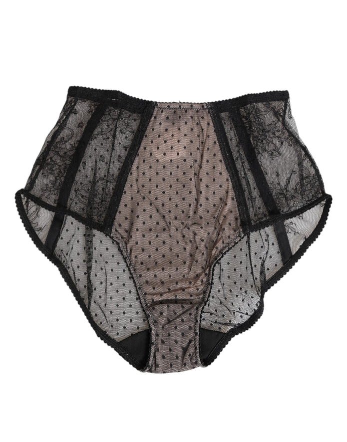 Black Sheer Polka Dot Lace High Waist Underwear