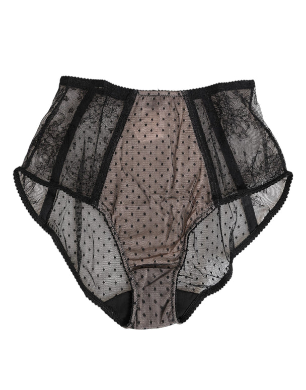 Black Sheer Polka Dot Lace High Waist Underwear