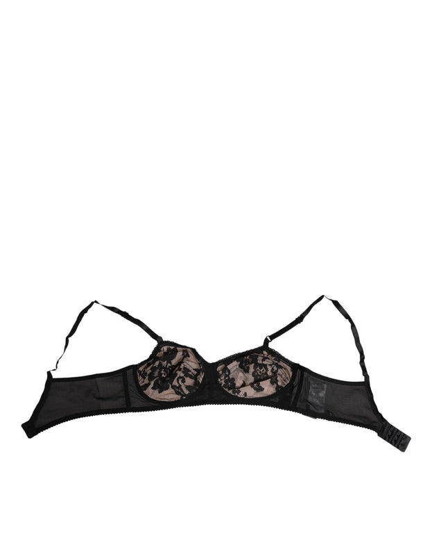 Black Nude Floral Lace Sheer Bra Underwear