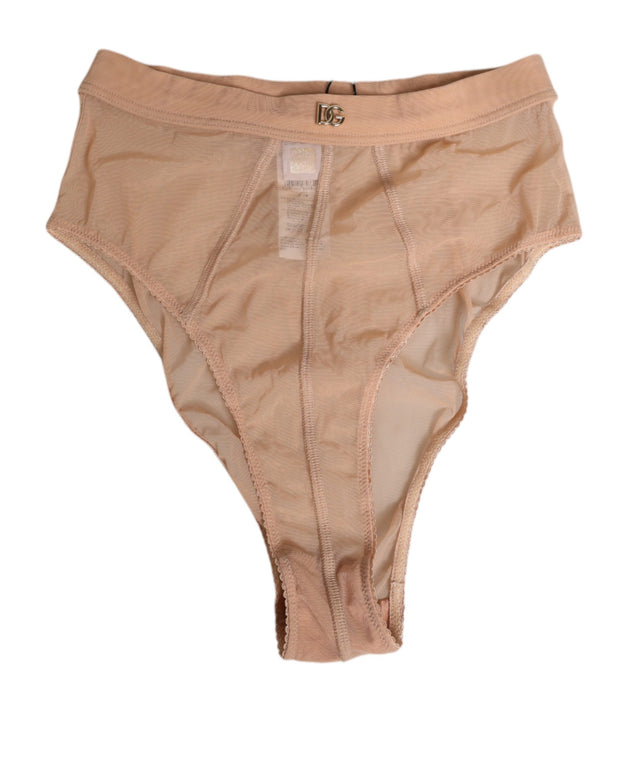 Beige Sheer Mesh High Waist Briefs Underwear