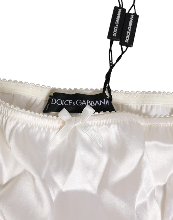 Ivory White Silk Satin Lace Trim Panty  Underwear