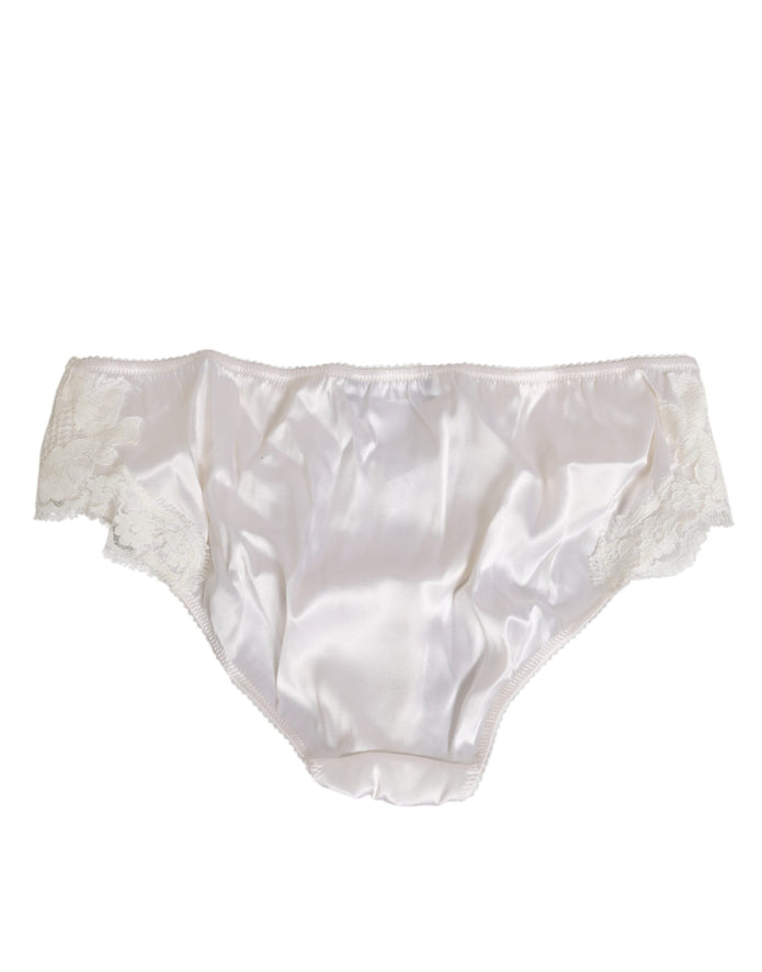 Ivory White Silk Satin Lace Trim Panty  Underwear