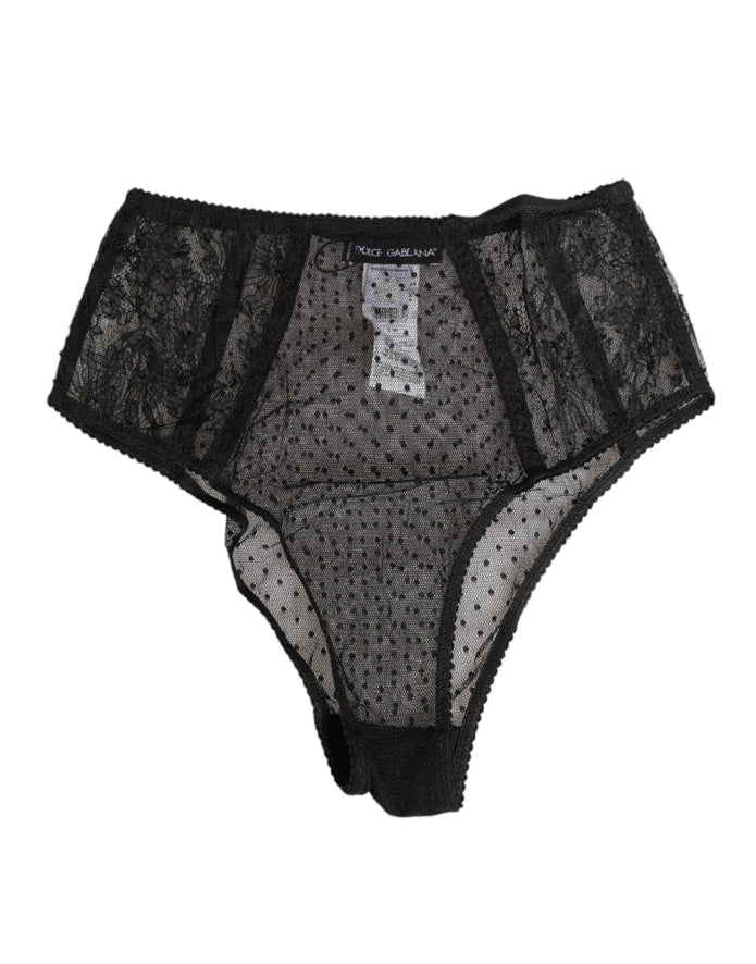 Black Lace Polka Dot Mesh High Waist Underwear