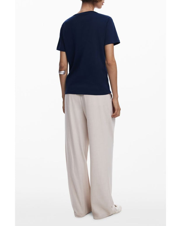 Blue Cotton Women T-Shirt