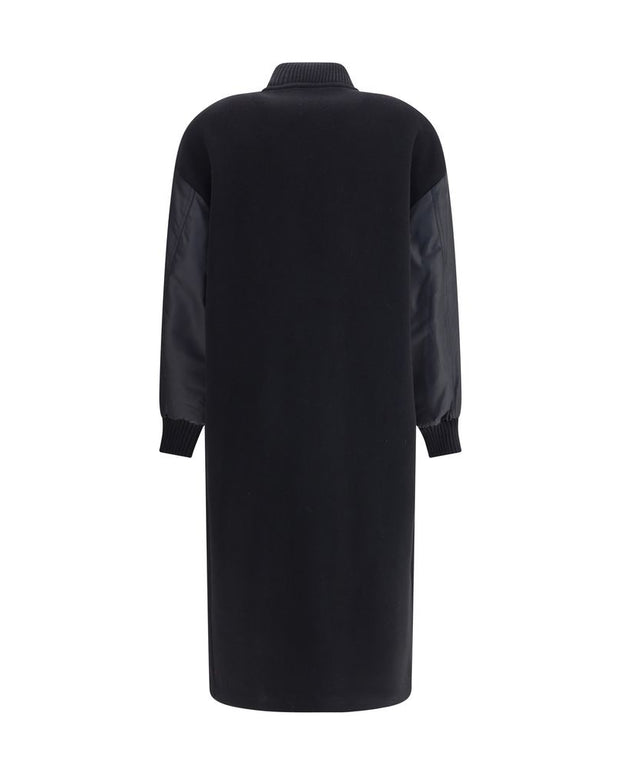 Long Coat in wool-blend cloth and technical satin