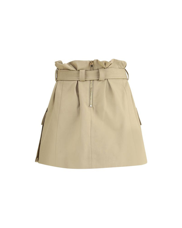 Beige Cotton Mini Skirt