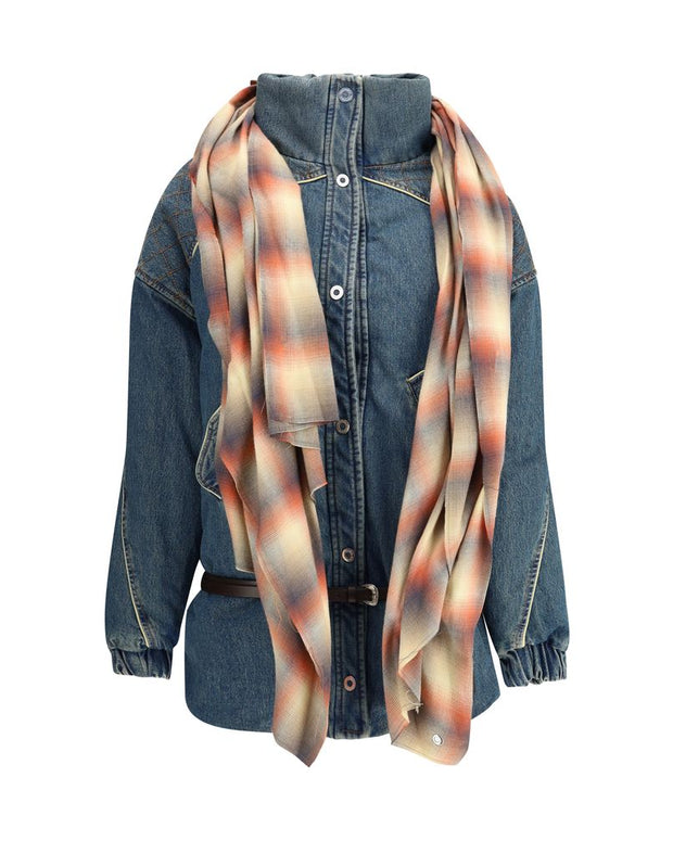 Blue Leather Denim Jacket