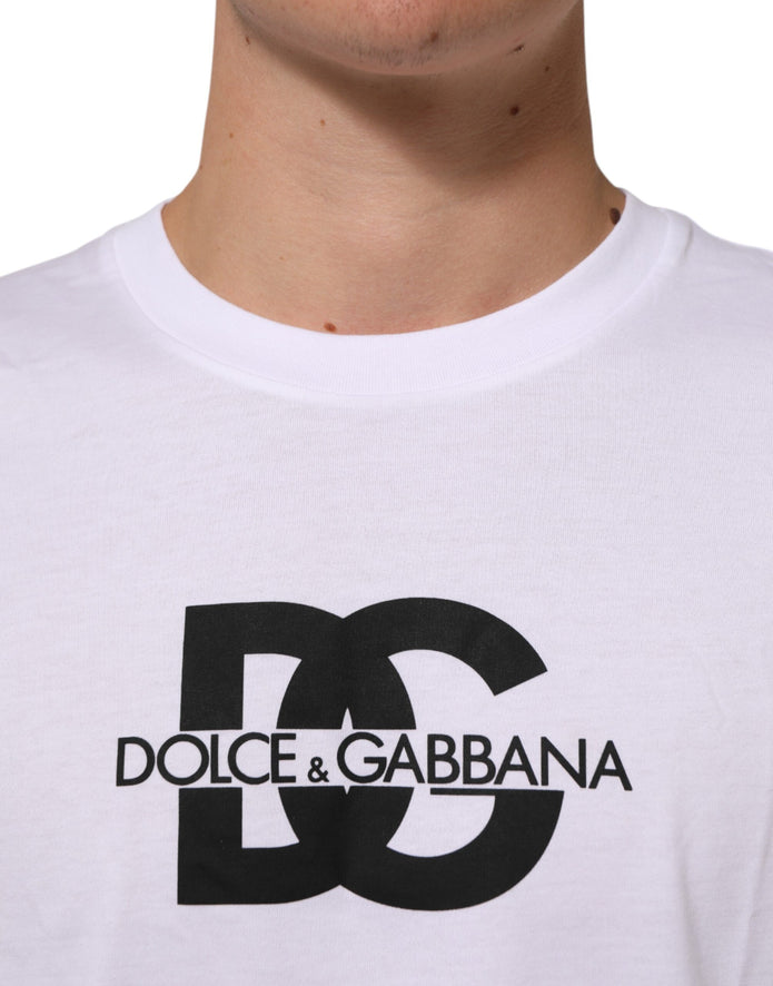 White Logo Print Cotton Crew Neck Men T-shirt