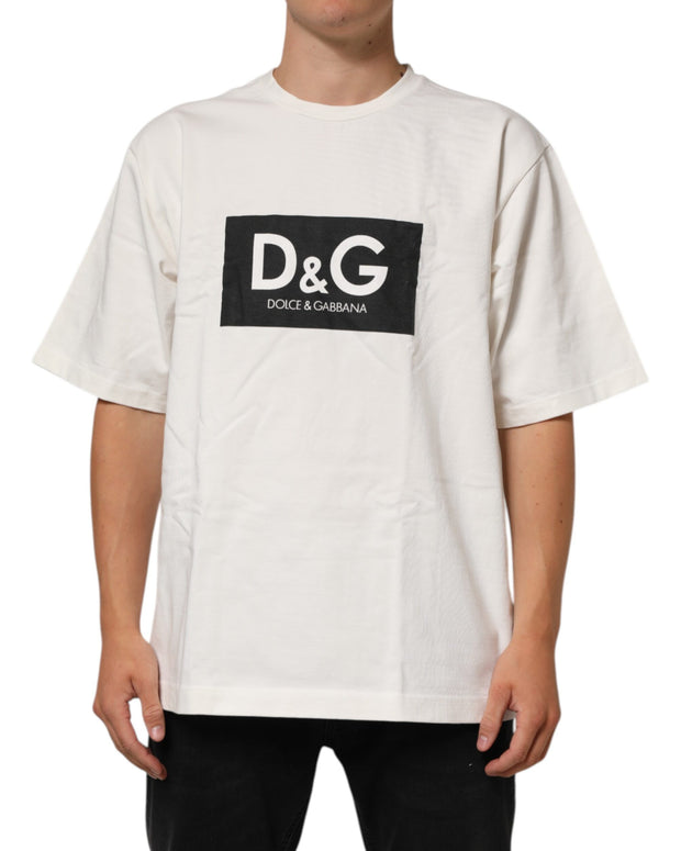 White Logo Print Cotton Crew Neck Men T-shirt