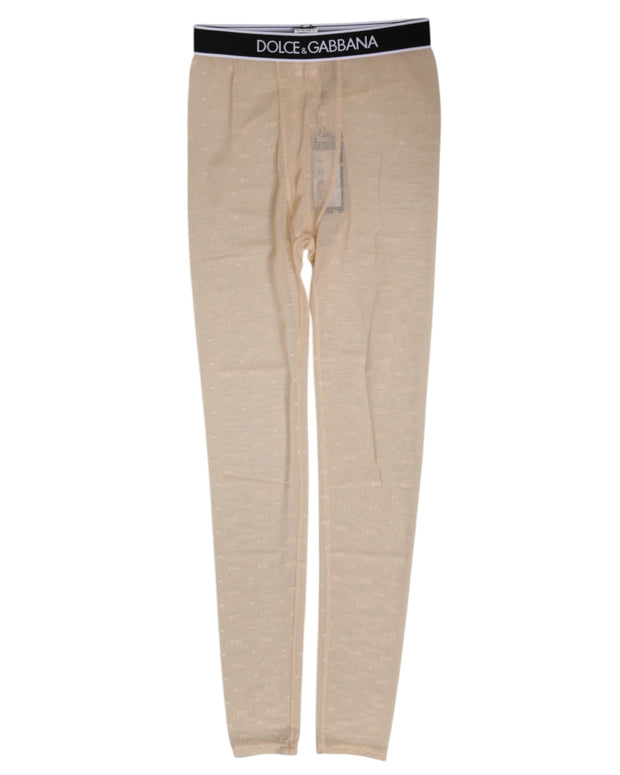 Beige Nylon Logo Lace Leggings Pants Underwear
