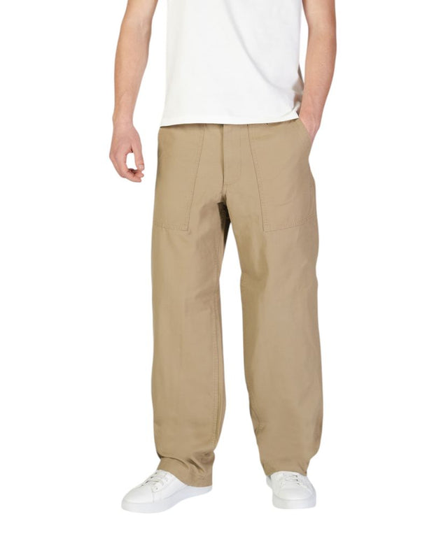 Beige Cotton Casual Pants