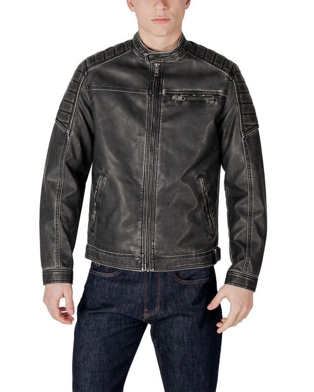 Black Polyester Biker Jacket