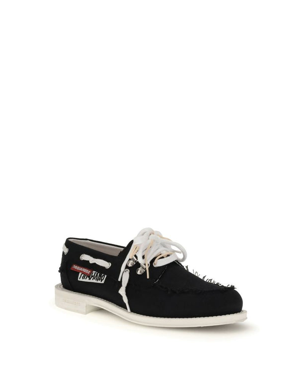 Black Cotton Slip-On Loafers