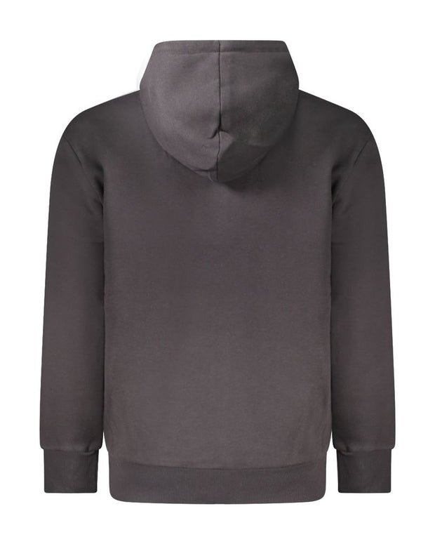 Black Cotton Men Sweater with Hood and Zip