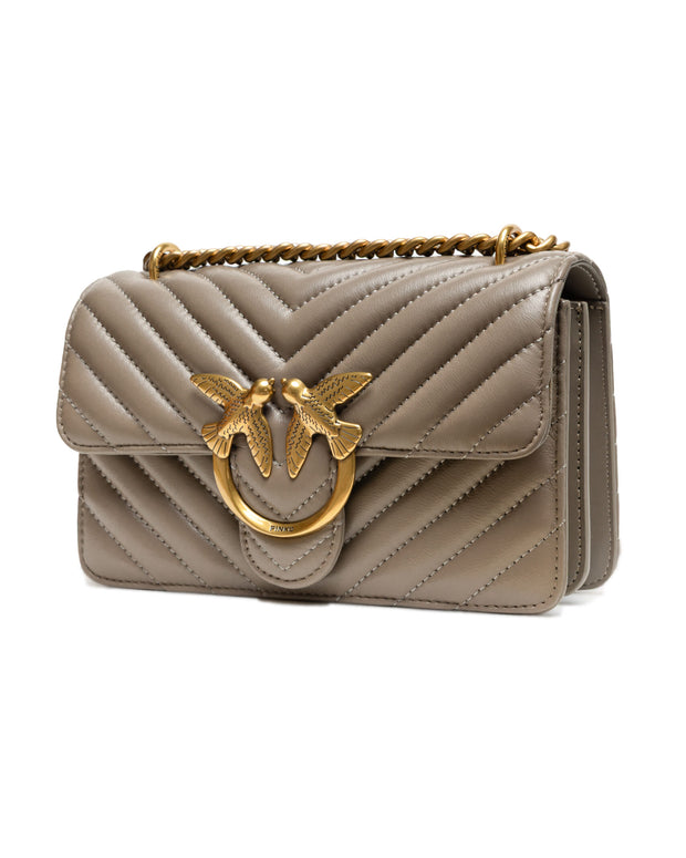 Grey Leather Love One Mini Shoulder Bag