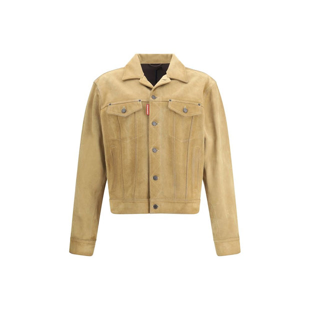 Beige Leather Denim Jacket