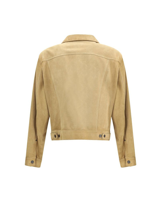 Beige Leather Denim Jacket