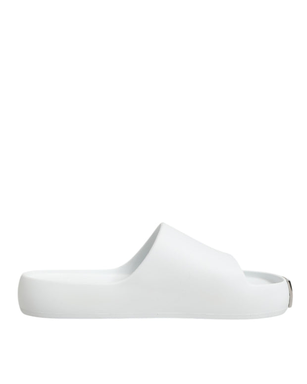 White Logo Slides Sandals Men Beachwear Shoes