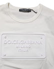 White Logo Patch Cotton Crew Neck Men T-shirt