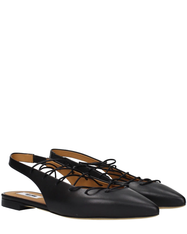 Black Leather Flats