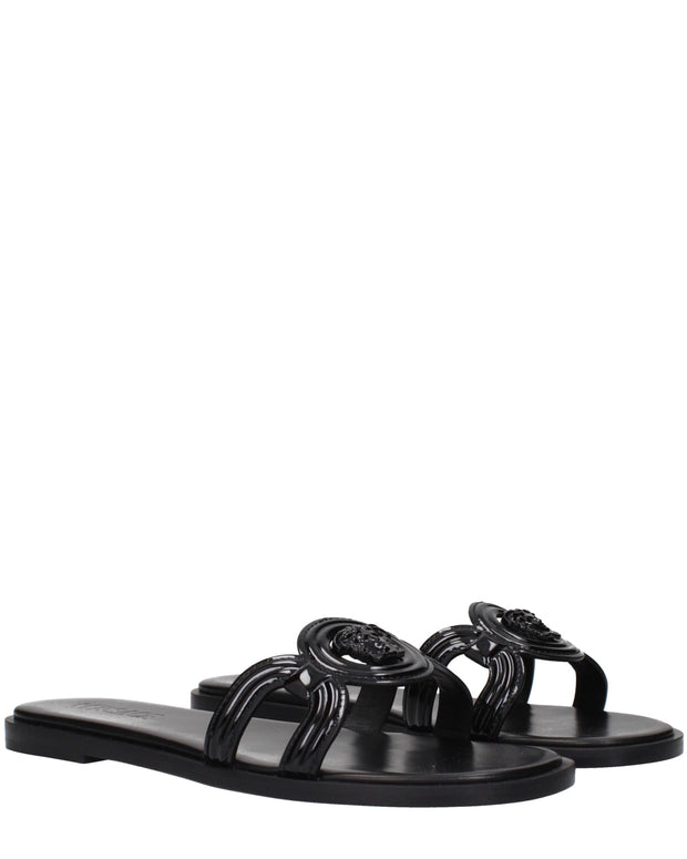 Black Leather Slippers Sandals