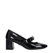 Black Leather Mid Heel Pumps