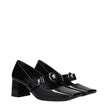 Black Leather Mid Heel Pumps