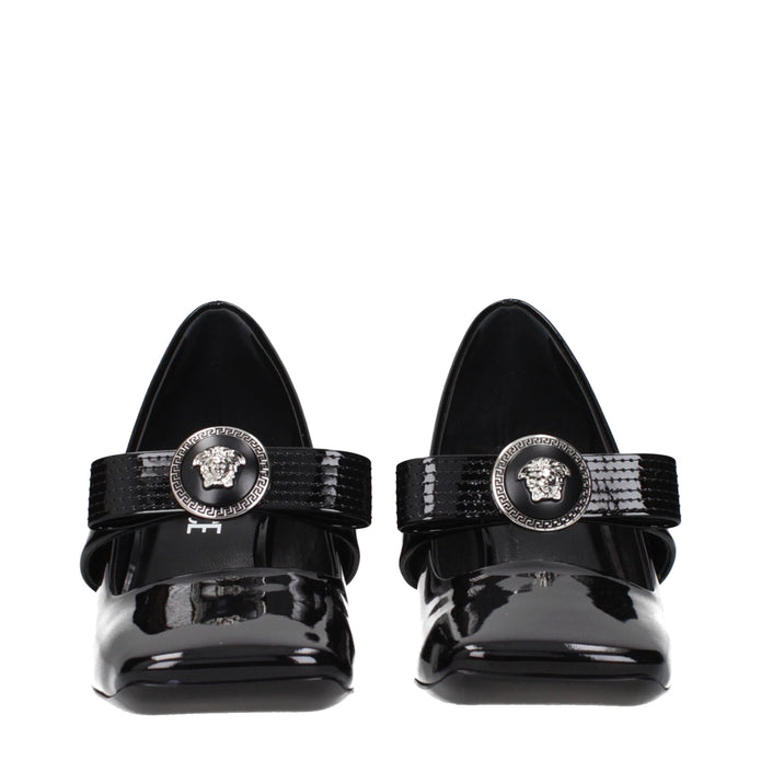 Black Leather Mid Heel Pumps