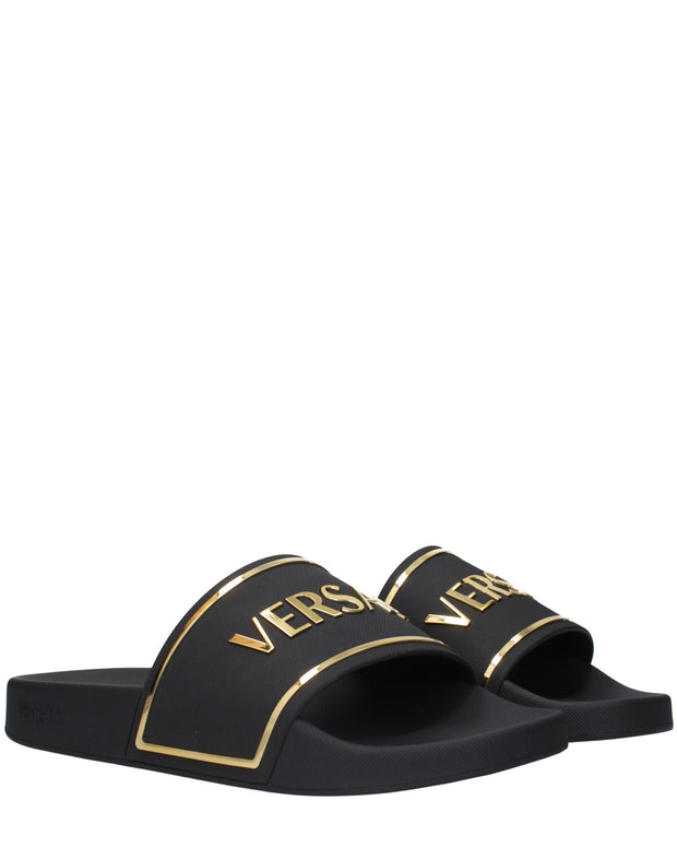 Black Cotton Slippers Sandals