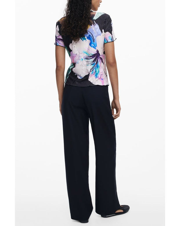 Black Polyester Women T-Shirt