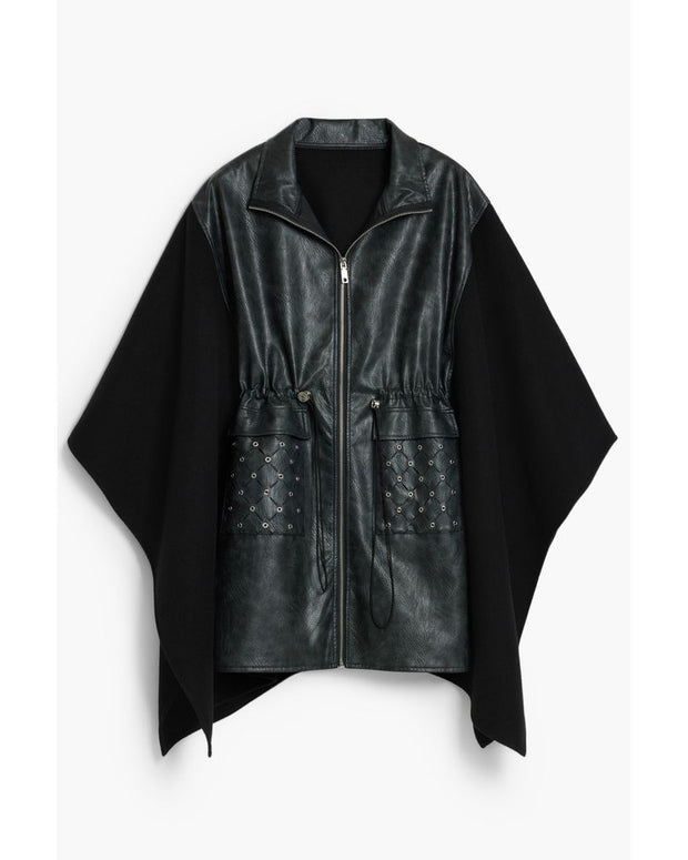 Black Polyester Women Poncho