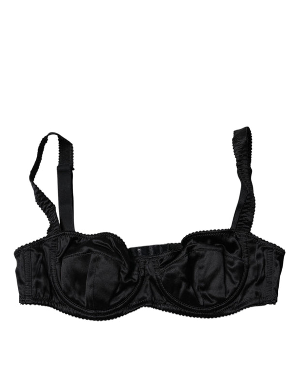 Black Silk Semi-Pad Balconette Bra Underwear