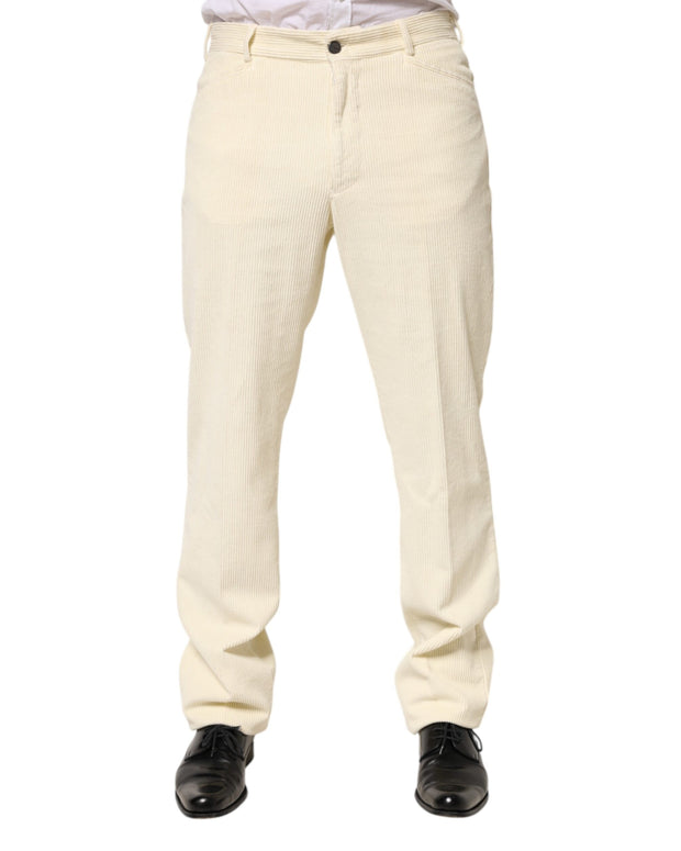 Beige Corduroy Cotton Straight Men Trouser Pants