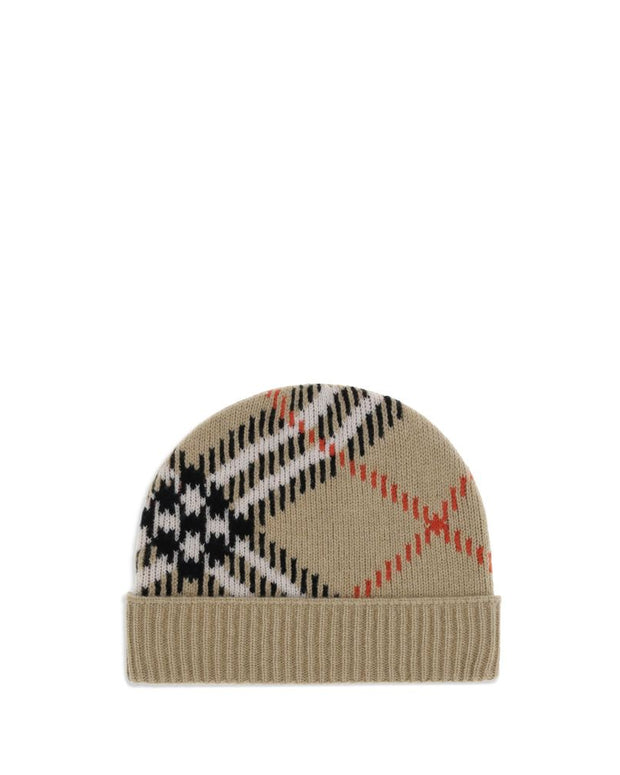 Cashmere blend Check beanie Hat