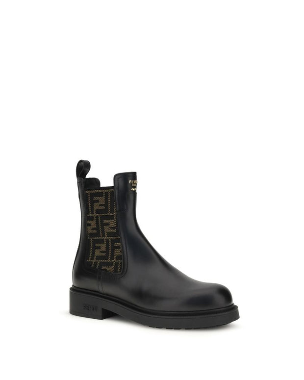 FF leather and fabric Ankle Boots