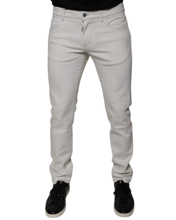 White Cotton Stretch Skinny Men Denim Jeans